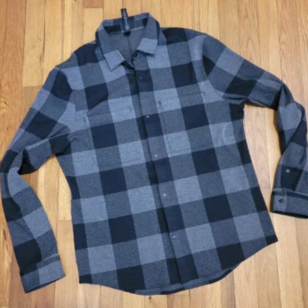 Lululemon Soft Knit Overshirt Medium M Men's Check Plaid Black Graphite Buffalo